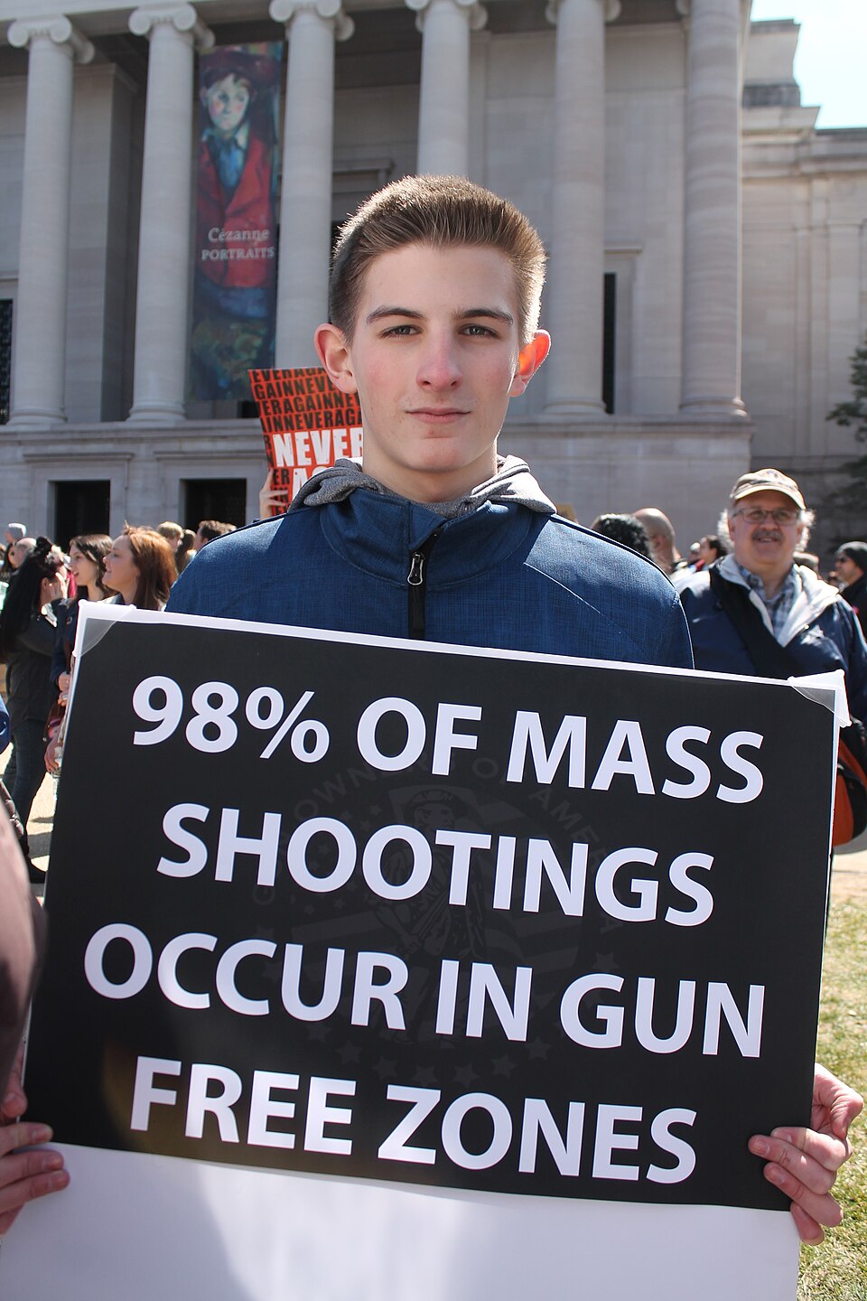 Gun rights supporters holding signs at the March for Our Lives in Washington, 2018