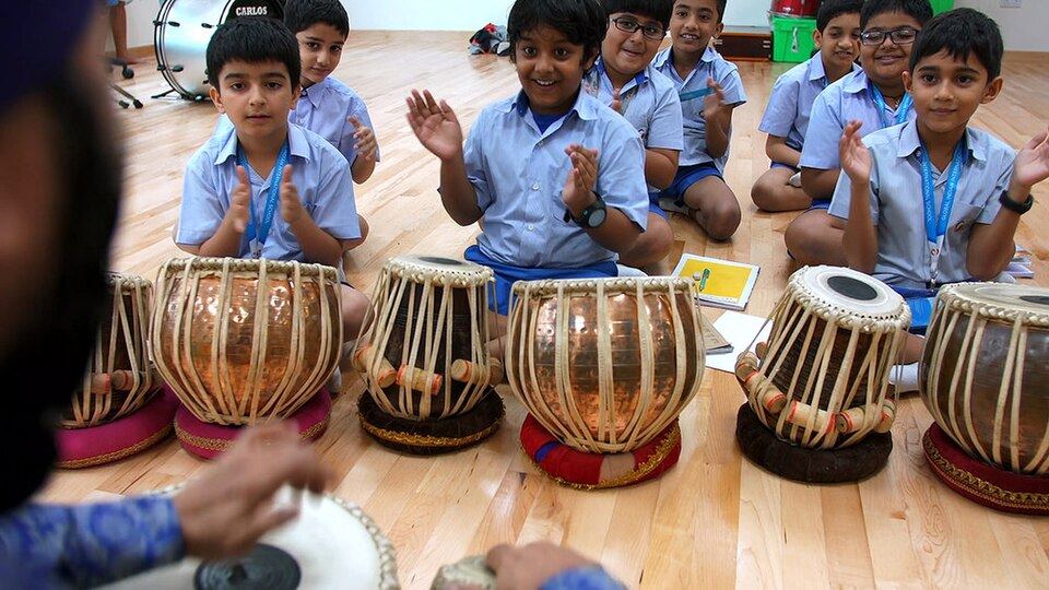 Students in a school music class