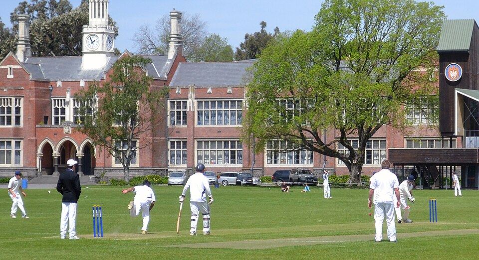 Students playing cricket at Christchurch Boys' High School in New Zealand